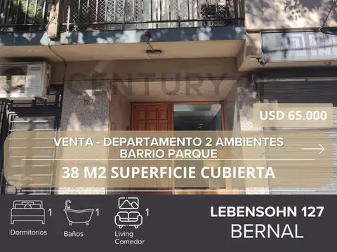 VENTA DEPARTAMENTO 2 AMBIENTES BERNAL - BARRIO PARQUE