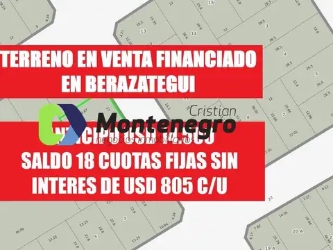 LOTE EN VENTA FINANCIADO CUOTAS BERAZATEGUI