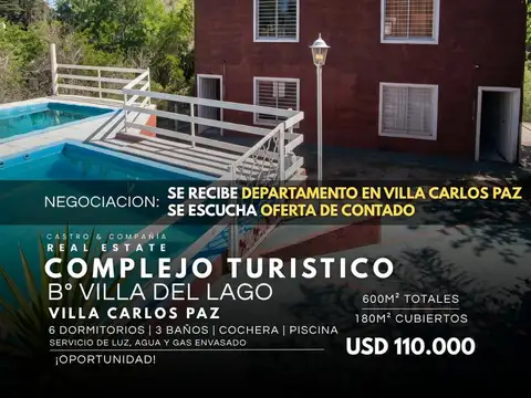 VENTA COMPLEJO TURÍSTICO A MTS DEL RÍO- VILLA DEL LAGO, CARLOS PAZ