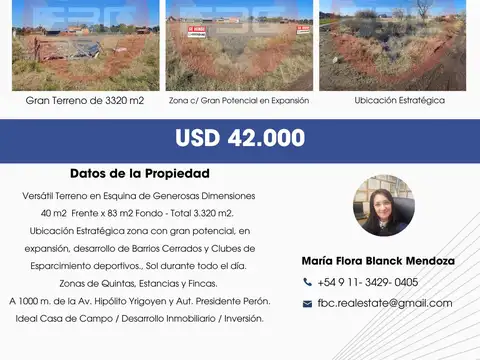 Terreno en Venta de 3320,0 m2
