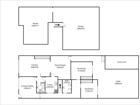 Casa 3 ambientes con 2 baños