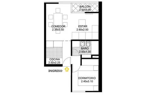 Departamento de 1 dormitorio con balcón