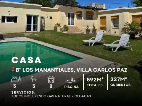 Venta Casa De 3 Dormitorios Con Piscina Y Todos Los Servicios. B° Los Manantiales, Villa Carlos Paz