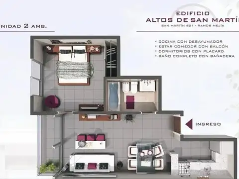 Departamento en Venta de 2 ambientes
