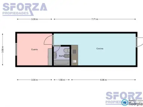 Departamento 2 ambientes con 1 baño