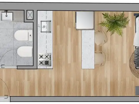 Departamento Monoambiente con 1 baño