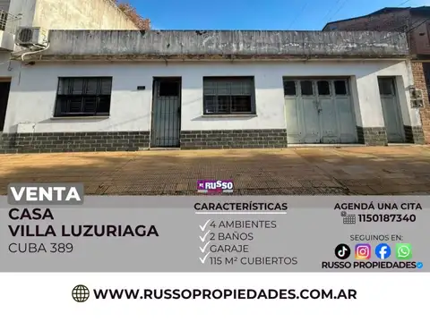 Venta Casa 4 Ambientes - Villa Luzuriaga