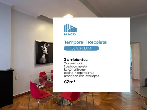 Excelente Dpto. 3 ambientes en Alquiler Temporal totalmente equipado.