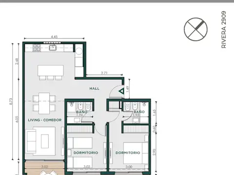 Departamento 3 ambientes con 2 baños