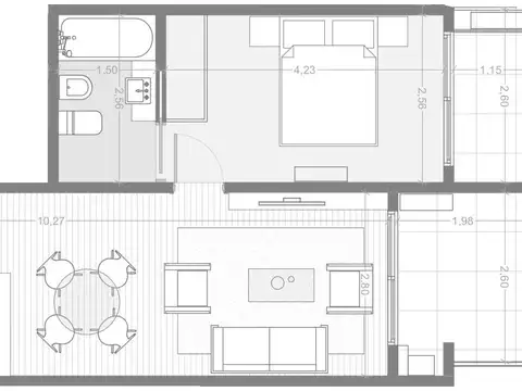 Departamento 2 ambientes con 1 baño