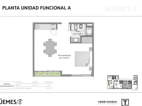 Departamento 2 ambientes con 1 baño