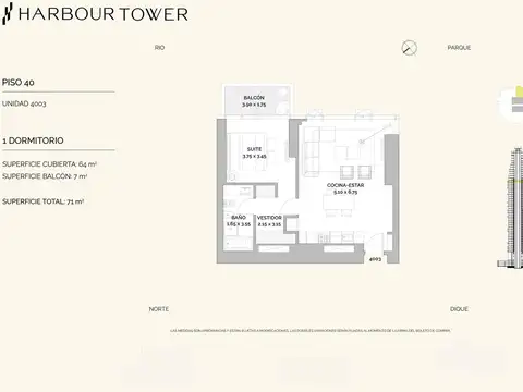 Departamento en Venta de 1 dormitorio