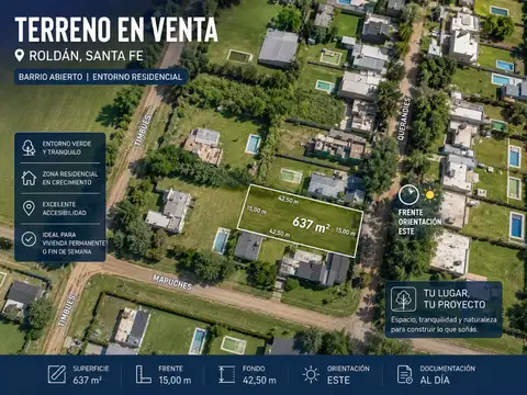Terreno en venta 637m2 roldán. entorno residencial