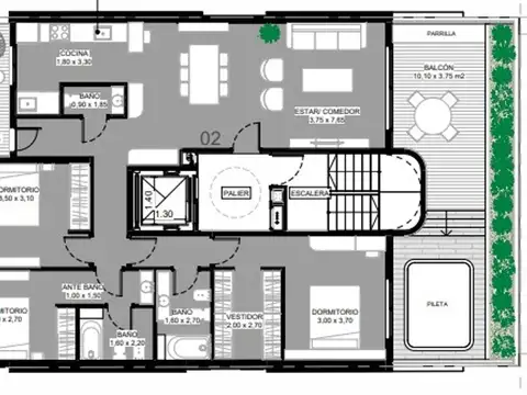 Departamento 3 ambientes con 3 baños