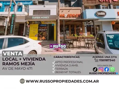 Venta de Local con Vivienda de 3 Ambientes Ramos Mejia Centro