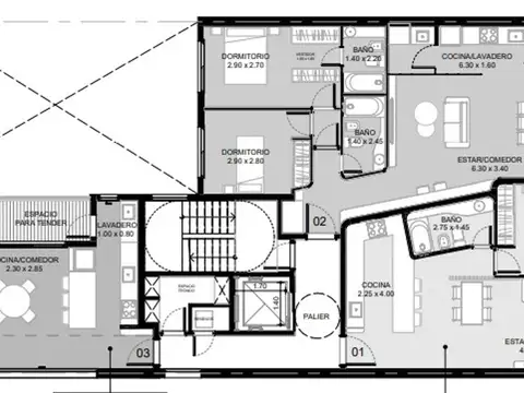 Departamento 3 ambientes con 2 baños