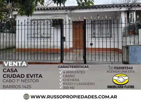Venta casa 3 ambientes Ciudad Evita 
