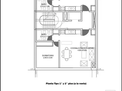 Departamento 2 ambientes con 1 baño