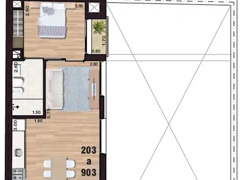 Departamento 2 ambientes con 1 baño