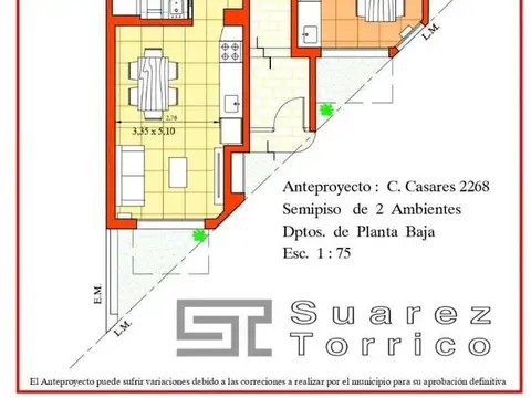 Departamento 2 ambientes con 1 baño