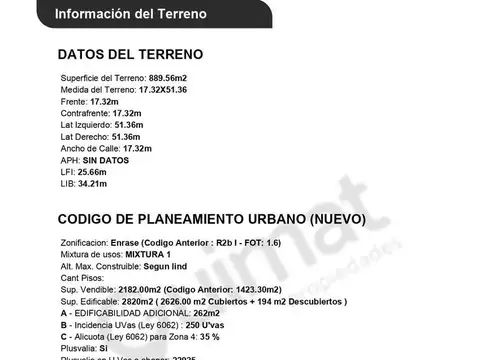 Terreno en Venta de 889,0 m2