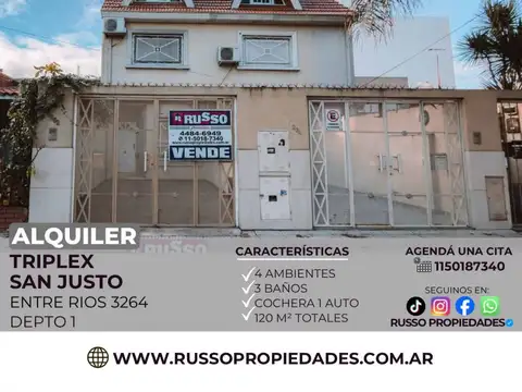 Alquiler Triplex San Justo, La Matanza - Excelente ubicación