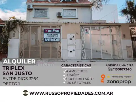Alquiler Triplex San Justo, La Matanza - Excelente ubicación