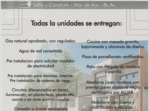 Depto Tipo Casa en Venta en Mar de Ajo, USD 130.000