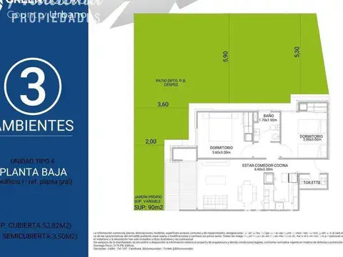 Departamento en Venta de 3 ambientes