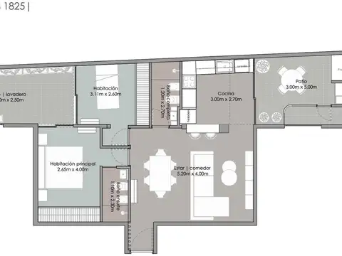 Depto Tipo Casa 3 ambientes con 2 baños