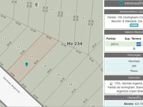 VENTA TERRENO 347 M2 HURLINGHAM PARQUE JOHNSTON. 