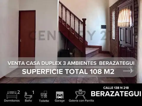 VENTA CASA DUPLEX 3 AMBIENTES BERAZATEGUI
