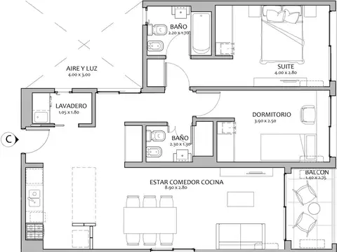 Departamento en Venta de 3 ambientes