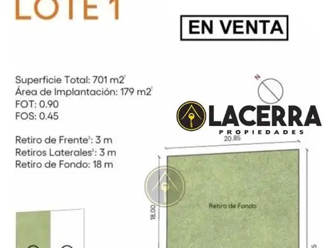Terreno en Venta 21  mts Frente