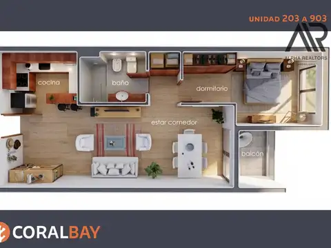 Departamento 2 ambientes con 1 baño