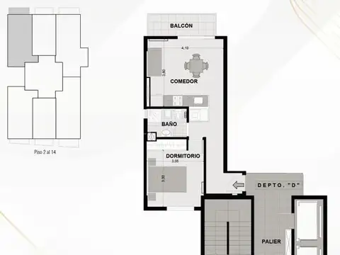 Departamento 2 ambientes con 1 baño