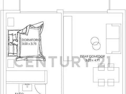 Departamento Monoambiente con 1 baño