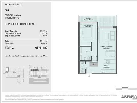 Departamento en Venta de 1 dormitorio