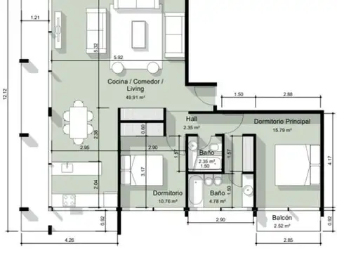 Departamento en Venta de 3 ambientes