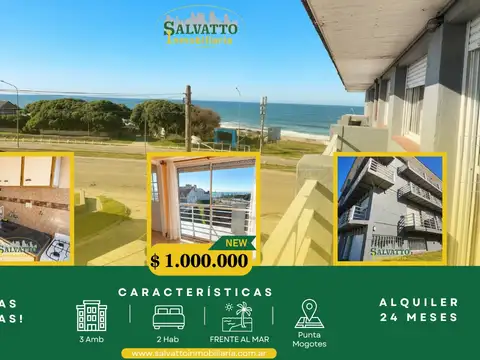 Departamento 3 ambientes frente al mar en Punta Mogotes