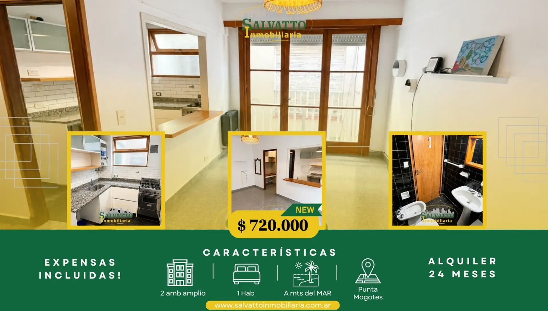 Depto 2 amb, 40m² en alquiler 24 meses — Punta Mogotes