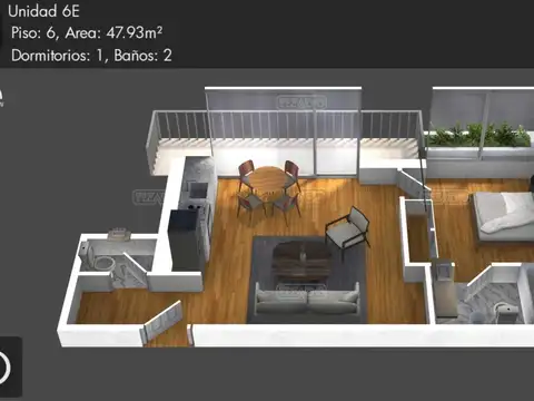 Departamento 2 ambientes con 2 baños