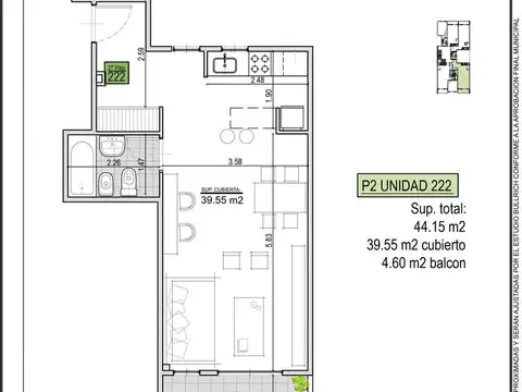 Departamento Monoambiente con 1 baño