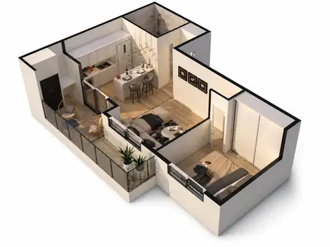 Departamento 2 ambientes con 1 baño