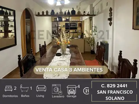 VENTA CASA 3 AMBIENTES / PATIO / COCHERA - SOLANO