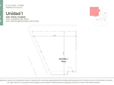 Venta en pozo oficina de 70 m2, Doral Centro Comercial, Avda Italia, Villanueva
