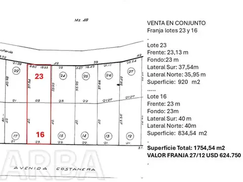 Terreno en Venta en Carilo, USD 624.750