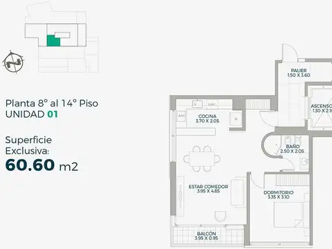 dEco Distrito Sustentable Departamento 1 Dormitorio  con Cochera Piso 12