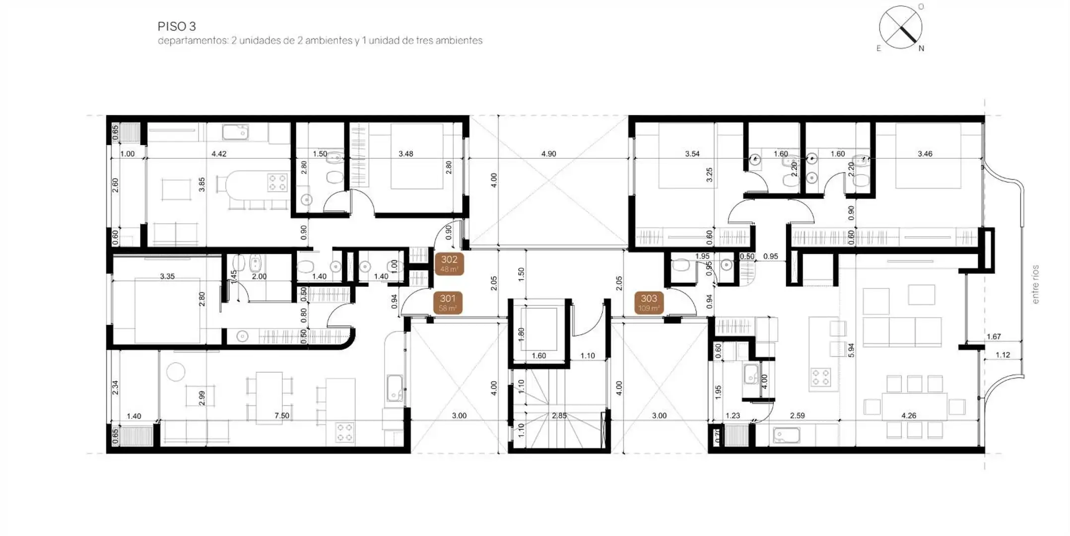 Departamento de 3 amb 109 m2 totales al frente
