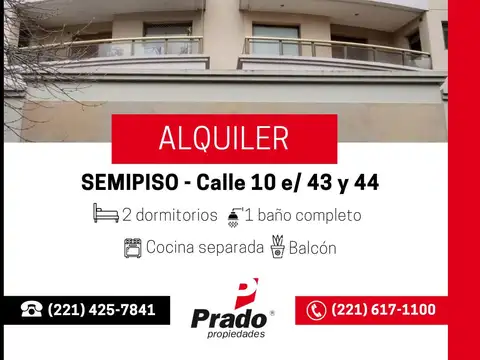 INCREIBLE SEMIPISO EN ALQUILER DOS DORM - ZONA CENTRO LA PLATA - A METROS DE PLAZA PASO